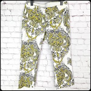 ANN TAYLOR Carnegie Crop Yellow White Black Baroque Lightweight Low Rise Pant 0P